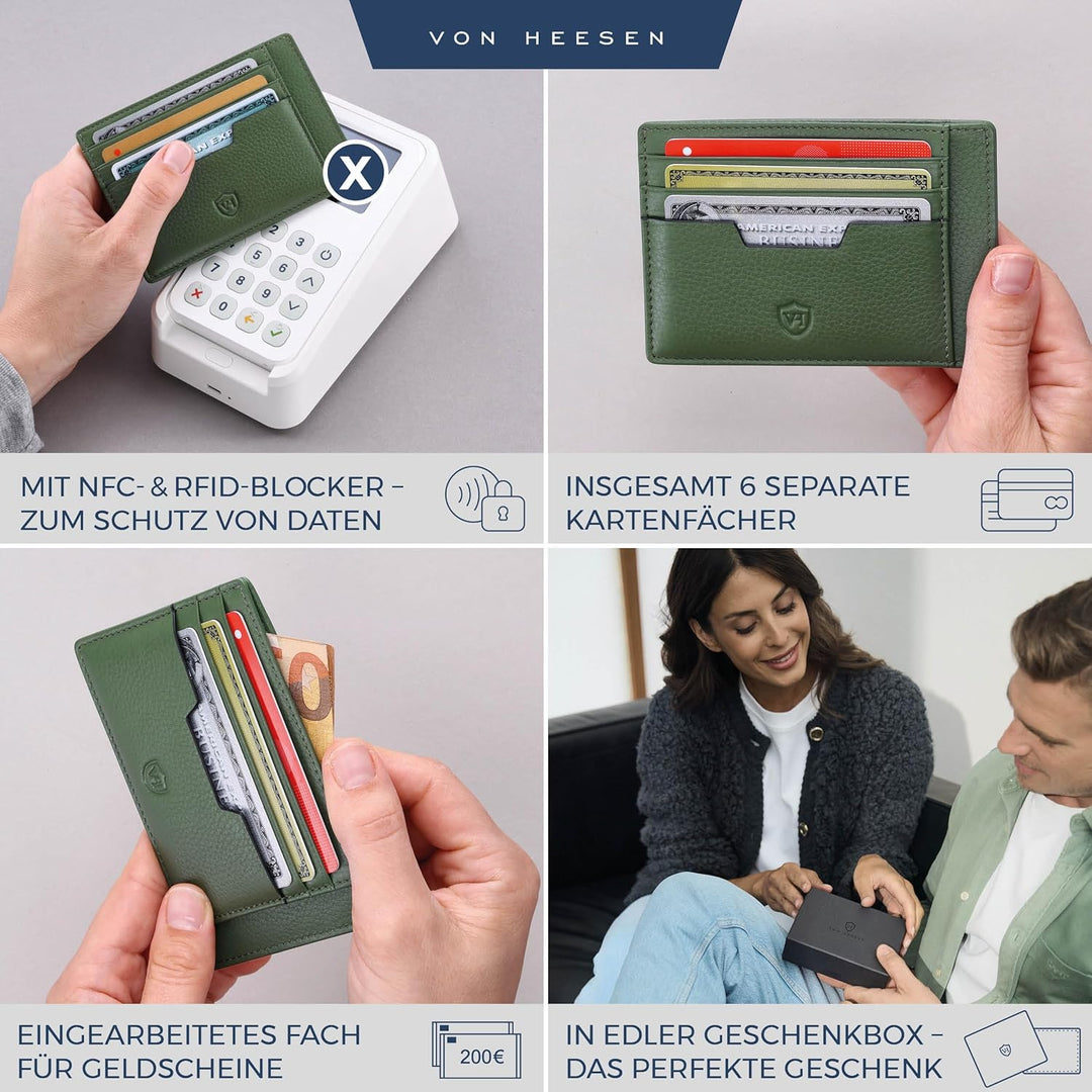 VON HEESEN® Echtleder RFID Kartenetui aus Nappa-Leder - 9 Fächer - Querformat Kreditkartenetui für D