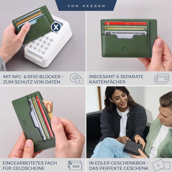 VON HEESEN® Echtleder RFID Kartenetui aus Nappa-Leder - 9 Fächer - Querformat Kreditkartenetui für D