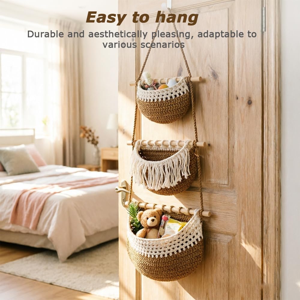 Hängender Organizer Wand, 3 Stufiger Macrame Hanging Storage, Boho Decorative Hanging Organiser, Abn