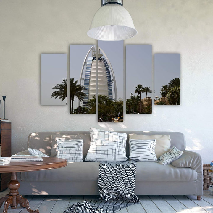 Feeby Wandbild XXL 5 Teilig Dubai Leinwandbild Burj al Arab Architektur bunt 300x140 cm Leinwandbild