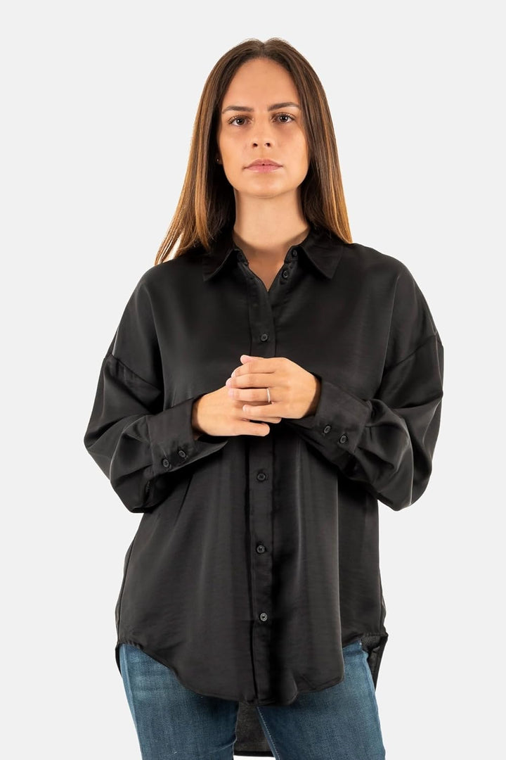 ONLY Damen Onlmarta Ls Oversize Satin Shirt WVN Bluse, Schwarz