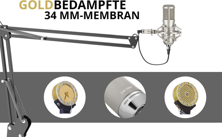 Pronomic CM-100S Studio Grossmembranmikrofon XLR-Kondensatormikrofon inkl. Popkiller Set (mit Mikrof