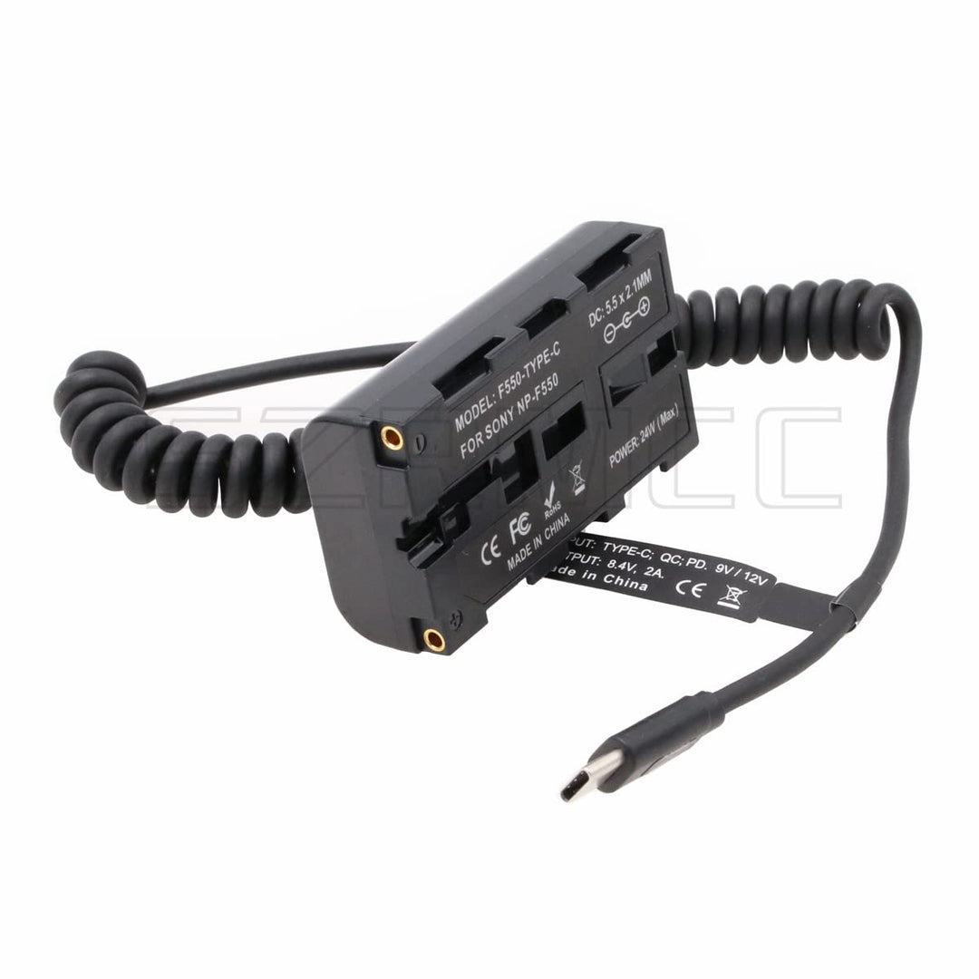 SZRMCC NP F970 F550 Dummy-Akku mit Eingang 7,4 V 3 A auf Typ-C USB C PD Trigger Kabel für Atomos Sho