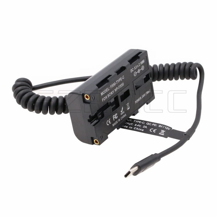 SZRMCC NP F970 F550 Dummy-Akku mit Eingang 7,4 V 3 A auf Typ-C USB C PD Trigger Kabel für Atomos Sho