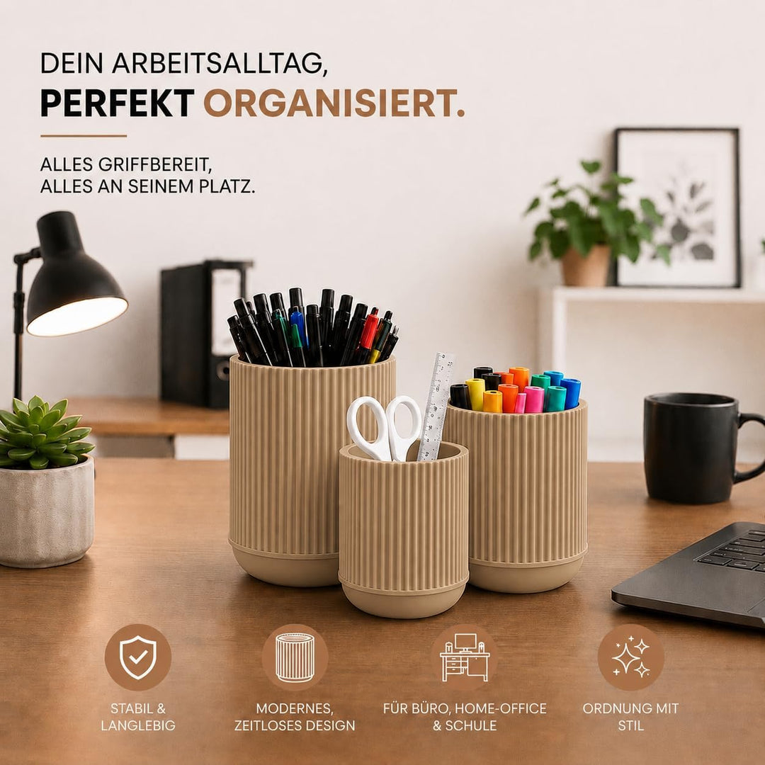 CABU Stiftehalter Beige 3er Set – Minimalistischer Schreibtisch Organizer – Multifunktionaler Stifte