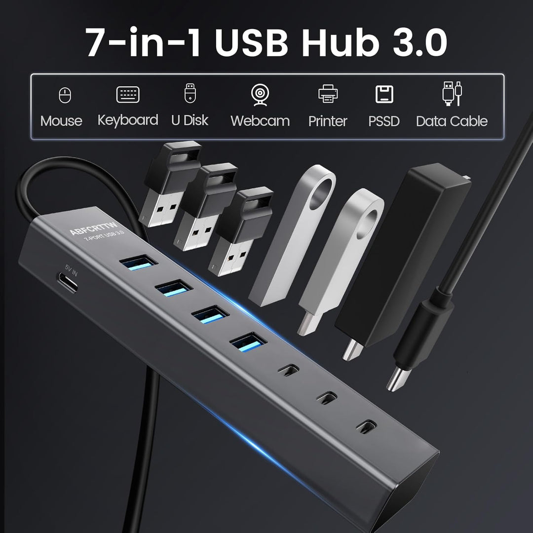 USB C auf USB Adapter, Aluminium USB C Hub 5Gbps Mit 4 USB-A & 3 USB-C Port, USB C Verteiler Mehrfac
