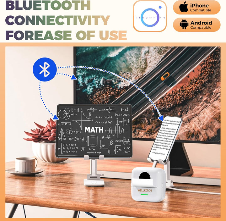wellkitch Tragbarer Mini-Thermodrucker – WLAN-Drucker ohne Tinte für Fotos, personalisierte selbstkl
