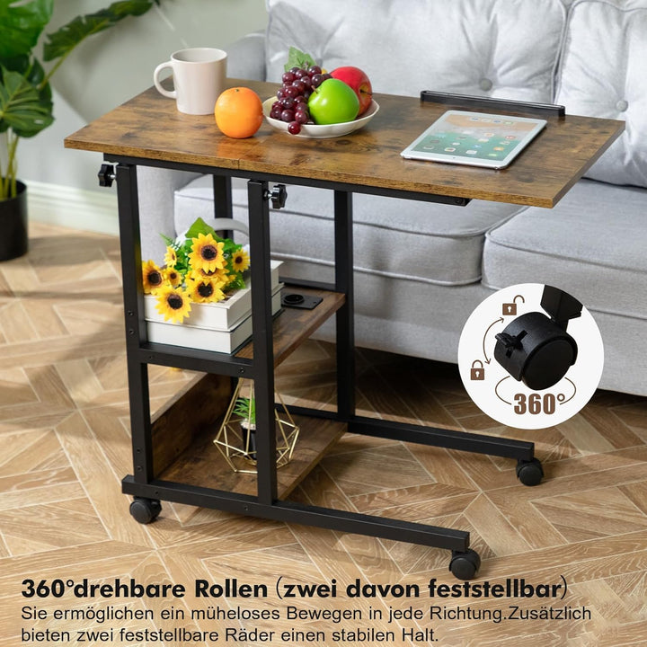 Hadulcet Beistelltisch Couch, Beistelltisch C-Form mit Rollen, verstellbare Tischplatte, Höhenverste