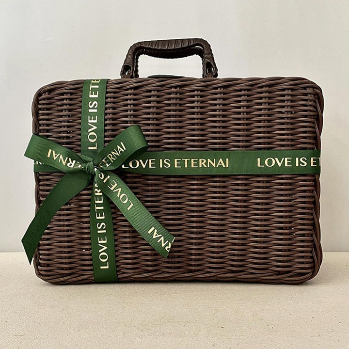 Geflochtener Rattan-Koffer Aufbewahrungskorb mit Griff, Gewebte Picknickbox, Handgewebt, mit Metalls