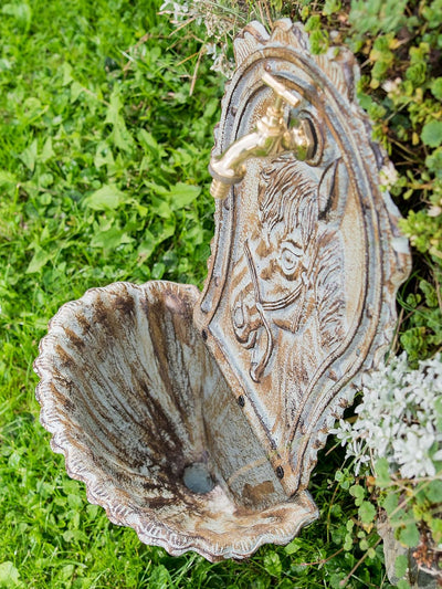 aubaho Waschbecken Wandbrunnen Garten Eisen Nostalgie antik Stil Pferd Brunnen grün