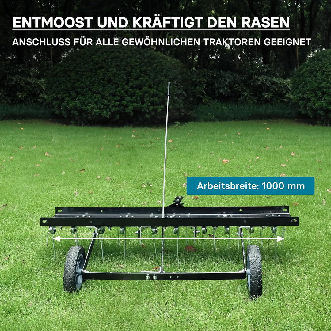 Vertikutierer für Aufsitzmäher mit 100cm Arbeitsbreite und 7" Gummireifen