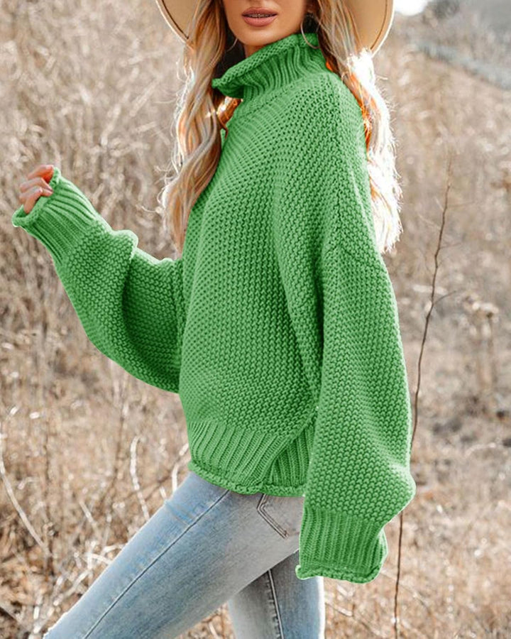 Saodimallsu Damen Pullover Rollkragen Oversized Fledermaus Langarm Sweatshirt Lose Grobstrick Casual
