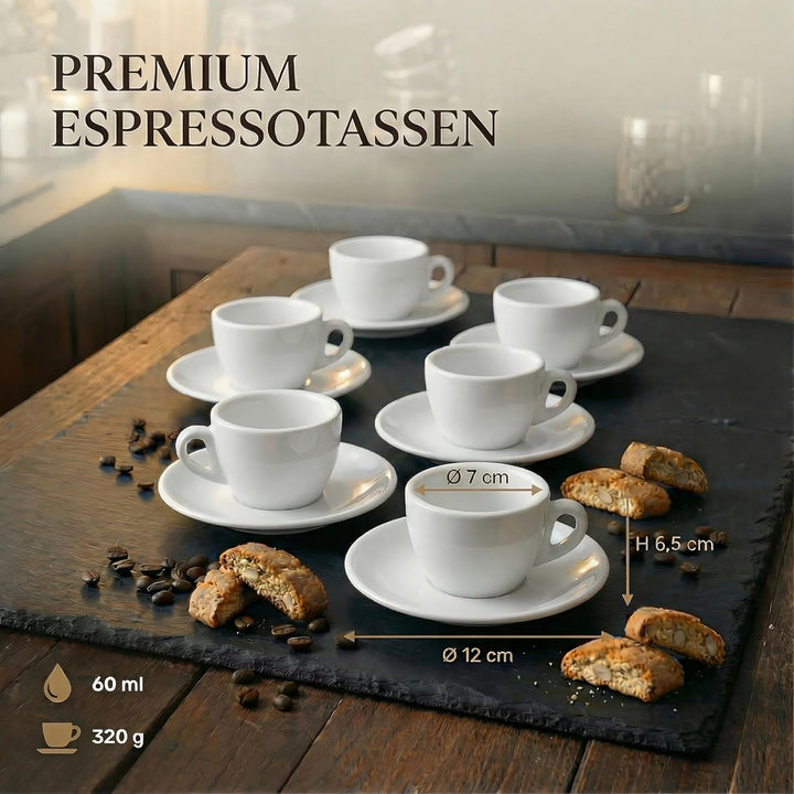 6x Espressotassen | Weiss | Italian Style | dickwandig & schwer | spülmaschinenfest | Espresso 6er S