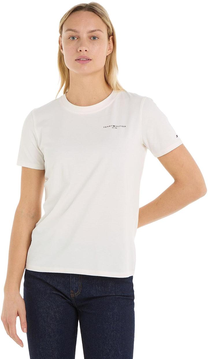 Tommy Hilfiger Damen T-Shirt Kurzarm 1985 Rundhalsausschnitt S Ecru, S Ecru