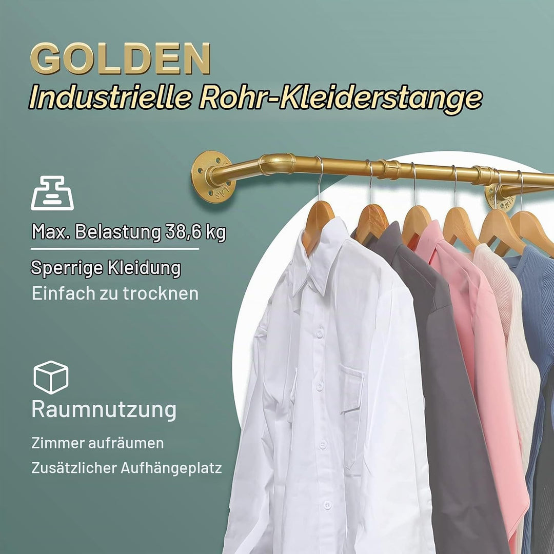 Kleiderstange Wandmontage Golden 76 cm, Klassische und Vintage Garderobenstange im Industrie-Design