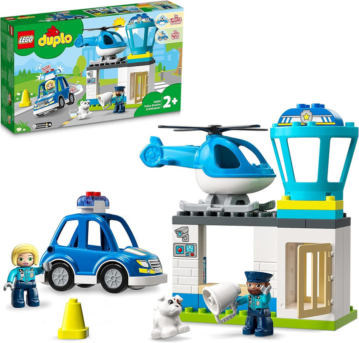 LEGO 10959 DUPLO Polizeistation mit Hubschrauber, Polizeiauto und Steine, Polizei-Spielzeug für Klei