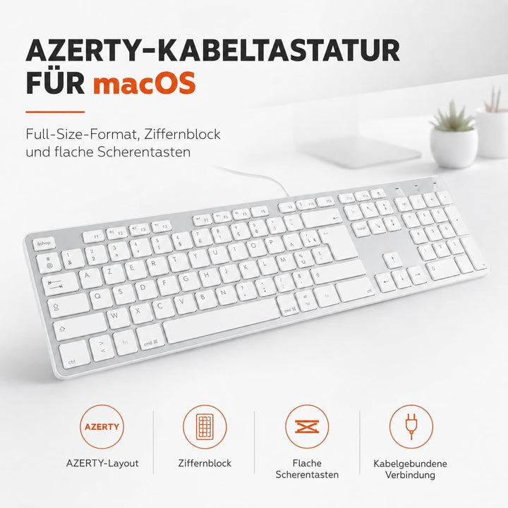 Mobility Lab Design Touch USB Mac Tastatur AZERTY Weiss- Tastaturen (Verkabelt, USB, AZERTY, Weiss)