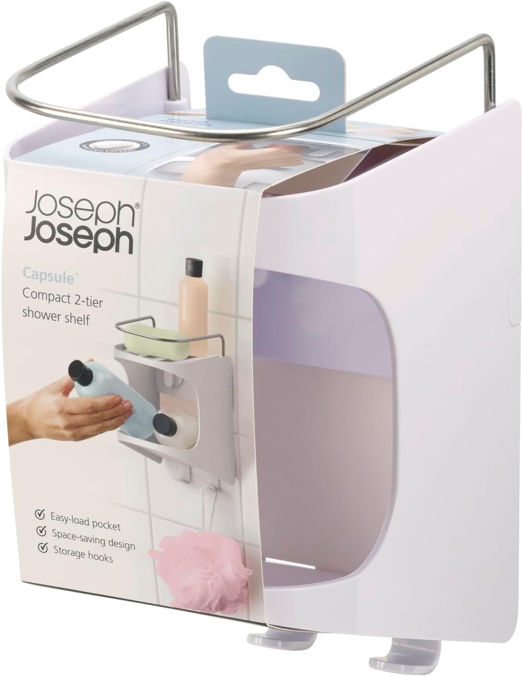 Joseph Joseph Capsule Compact 2-stufiges Duschregal, ohne Bohren, Badezimmerregal für Shampoo - Weis