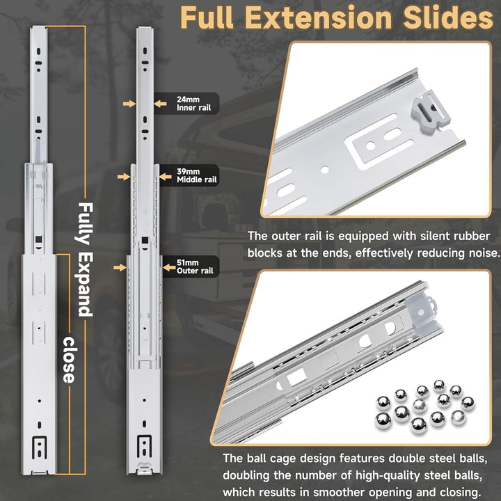 AOLISHENG Schwere Schubladenschienen Vollauszug 550 mm Kugellager schubladenführungen 60 kg Tragkraf