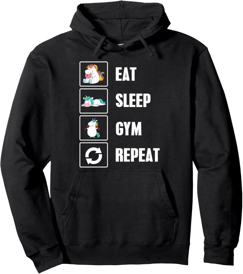 Eat Sleep Gym Repeat Fitness Training Einhorn Pullover Hoodie