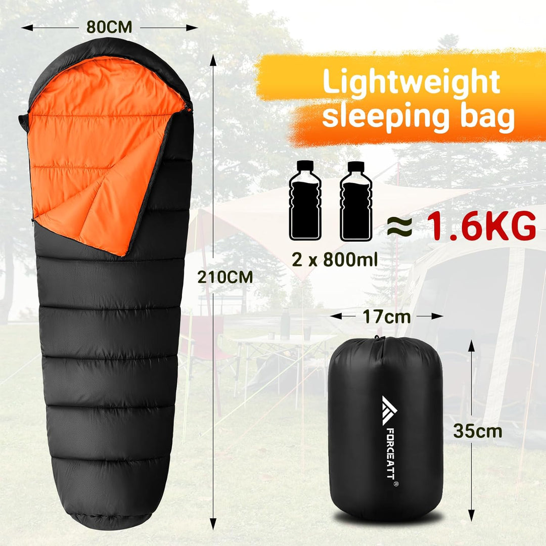 Forceatt Schlafsack, 5℃~25℃ 3-4 Jahreszeiten Outdoor Sommerschlafsack, Ultraleicht Kleines Packmass