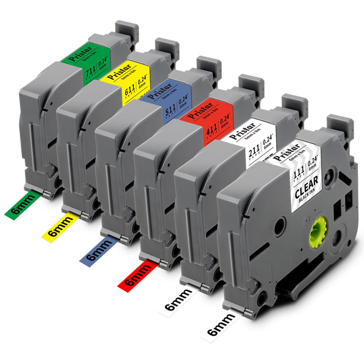 Pristar 6er-Pack Kompatible Tze 6mm Schriftband für Brother TZe-111 TZe-211 TZe-411 TZe-511 TZe-611