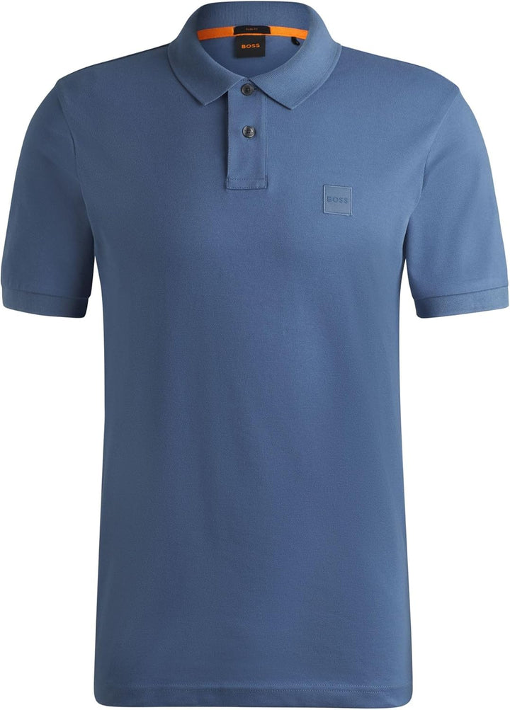 BOSS Herren Passenger Slim-Fit Poloshirt aus Stretch-Baumwolle mit Logo-Aufnäher S Blau489, S Blau48