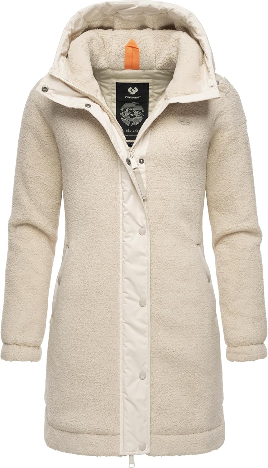 Ragwear Damen Fleecejacke Kurze Teddyfleece-Jacke warm mit Kapuze Cousy XS-6XL 5XL Beige, 5XL Beige