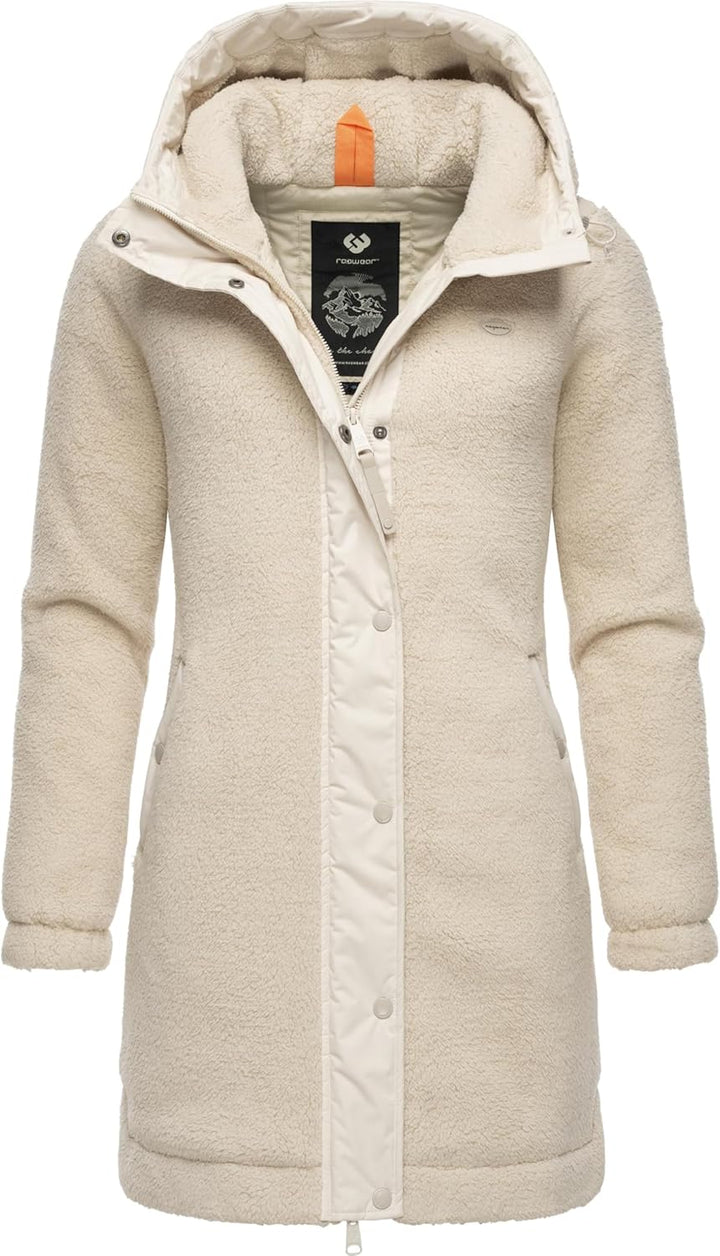 Ragwear Damen Fleecejacke Kurze Teddyfleece-Jacke warm mit Kapuze Cousy XS-6XL 5XL Beige, 5XL Beige