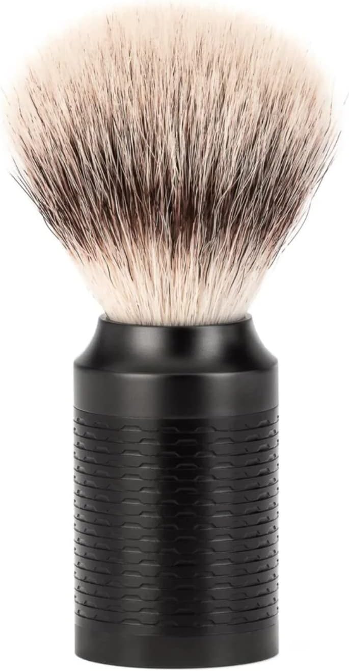 MÜHLE Rocca Rasierset - Silvertip Fibre Pinsel, Rasierhobel, Halter - mattschwarz Edelstahl mit DLC-
