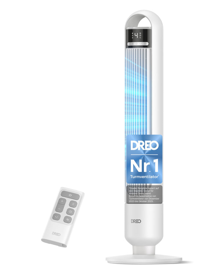 Dreo 23dB Leiser Turmventilator, Ventilator mit Kühlung, Fernbedienung für Schlafzimmer, Tower Fan m