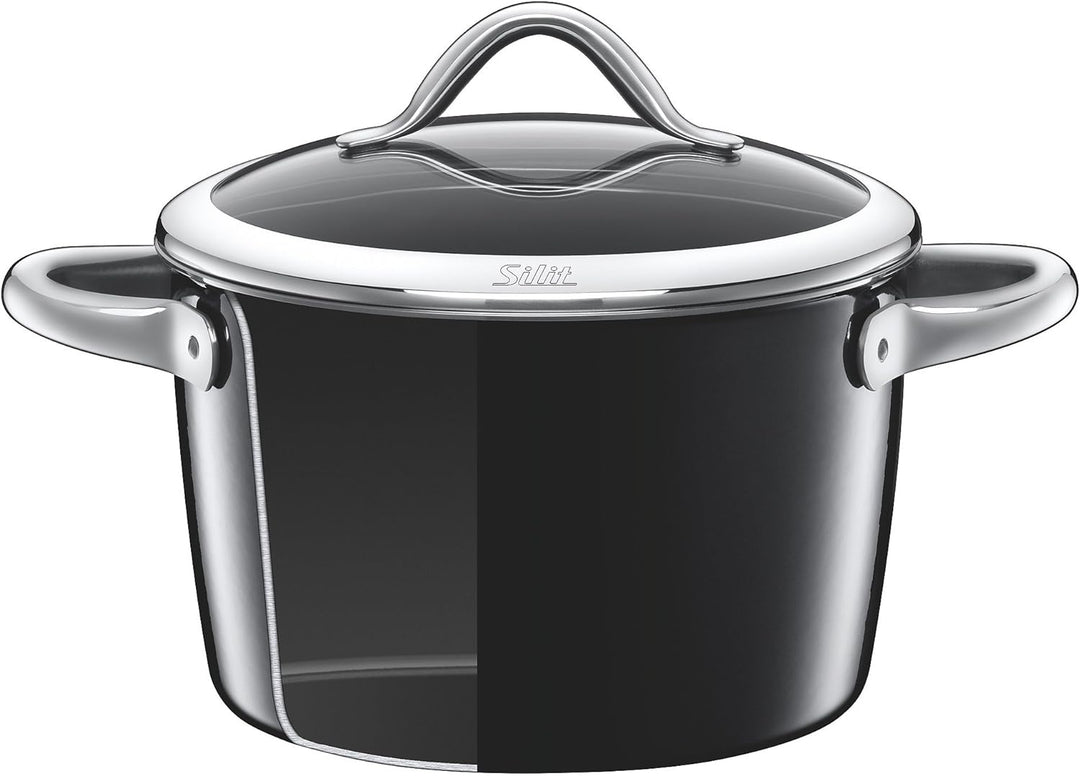 Silit Vitaliano Nero Kochtopf gross 22cm, Glasdeckel, Fleischtopf Induktion 4,7l, Silargan Funktions