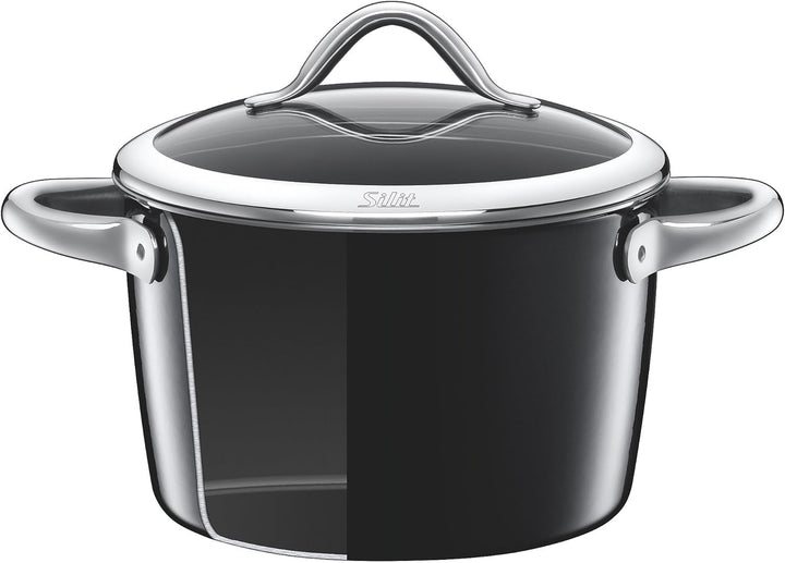 Silit Vitaliano Nero Kochtopf gross 22cm, Glasdeckel, Fleischtopf Induktion 4,7l, Silargan Funktions