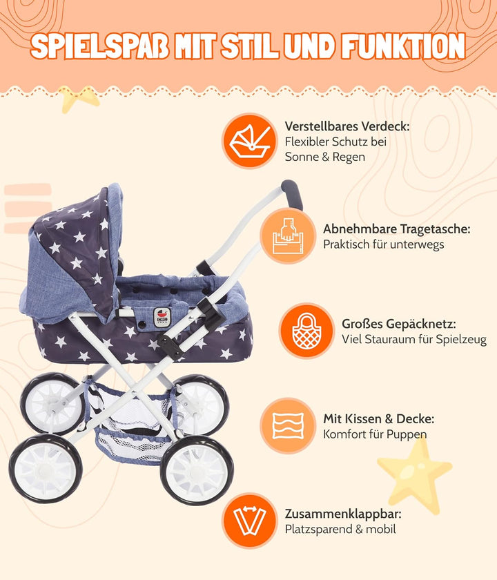Bayer Chic 2000 - Puppenwagen Smarty, Kleiner Kinderpuppenwagen für Kinder ab 2 Jahren, Spielzeugkin