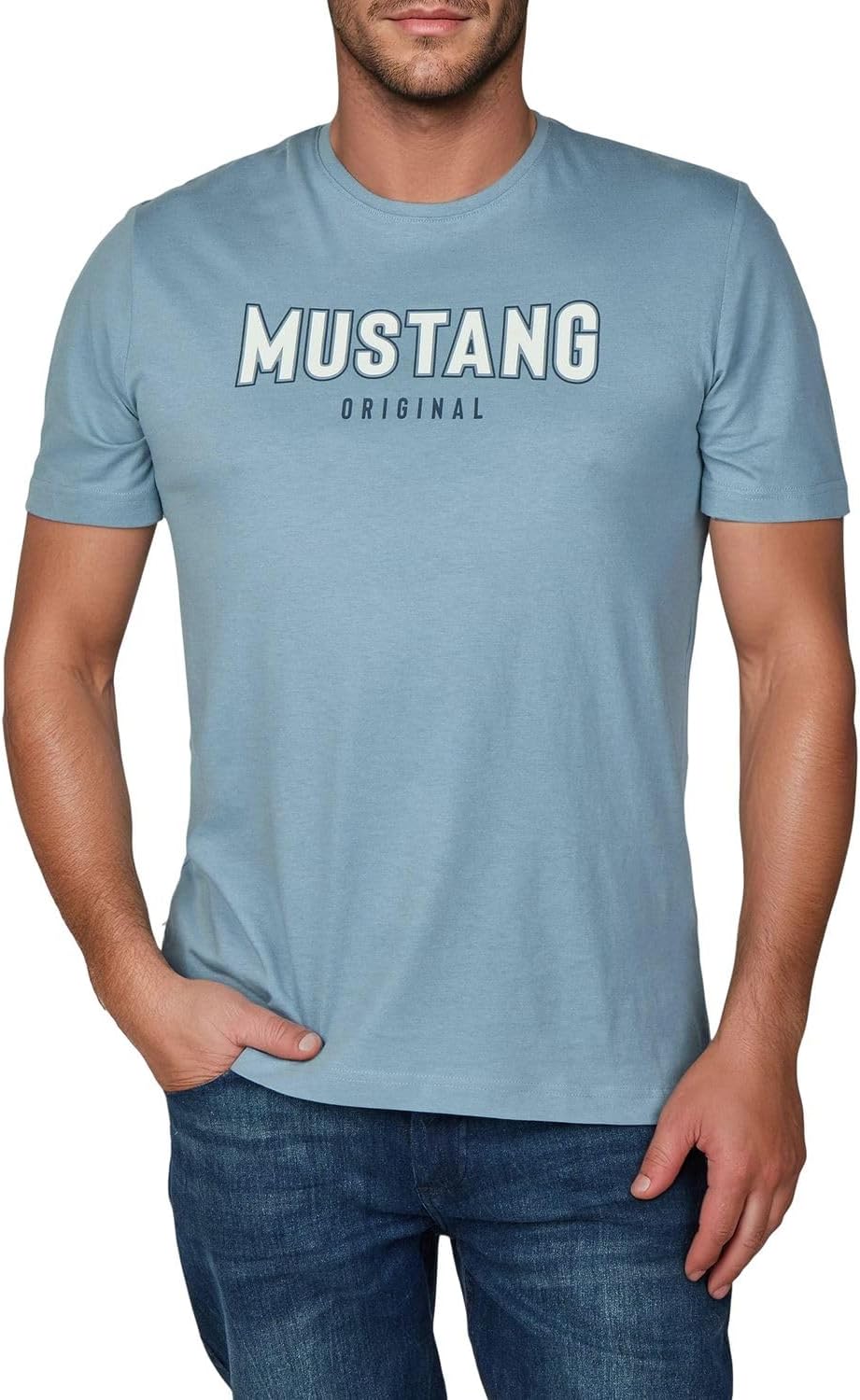 MUSTANG Tshirt Herren Baumwolle Regular Fit 4er Pack Set Rundhals Kurzarm Sommer Tee Shirt Logoprint