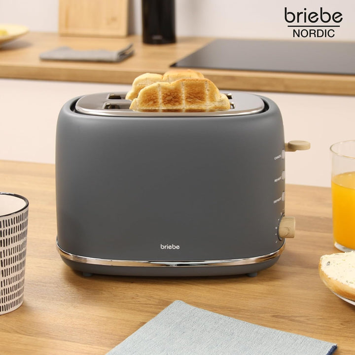 briebe Nordic Toaster mit breitem Schlitz, Toaster für 2 Scheiben, 6 Röststufen, Aufwärmfunktion, Ab