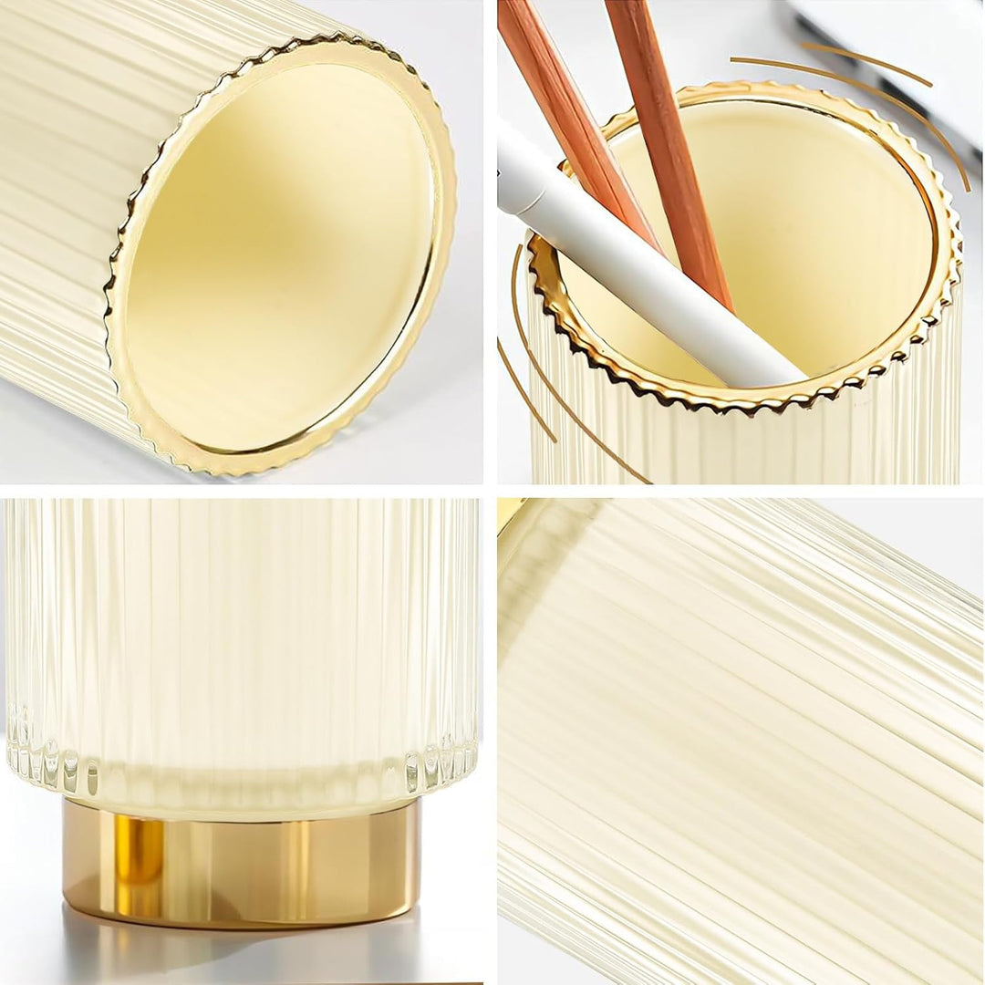 DASITON Make up Pinsel Organizer,Kosmetik Organizer Gold,Pinsel Organizer aus Glas,Pinselhalter Kosm