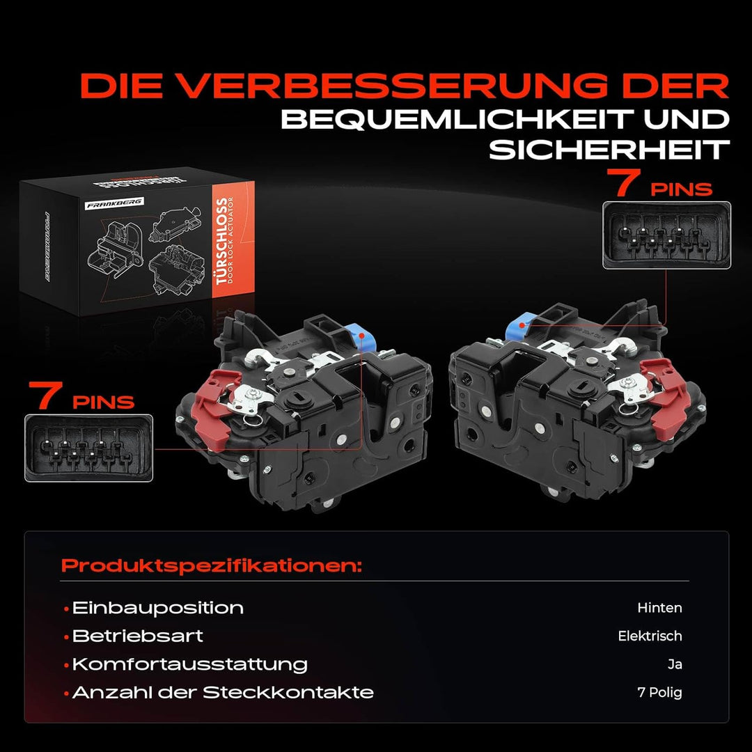 Frankberg 2x Türschloss Stellmotor Hinten 7-Polig Kompatibel mit Octavia 2004-2013 Golf 2003-2013 J.