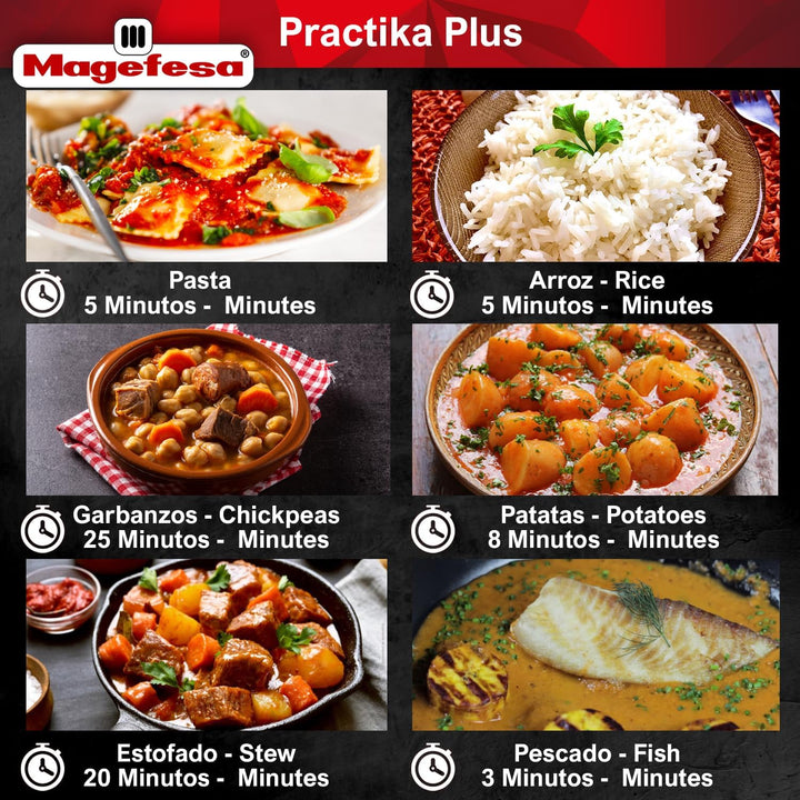 Magefesa Practika Plus - Exklusives Set Schnellkochtopf 3.2L + Glasdeckel, Edelstahl 18/10, Drucksen