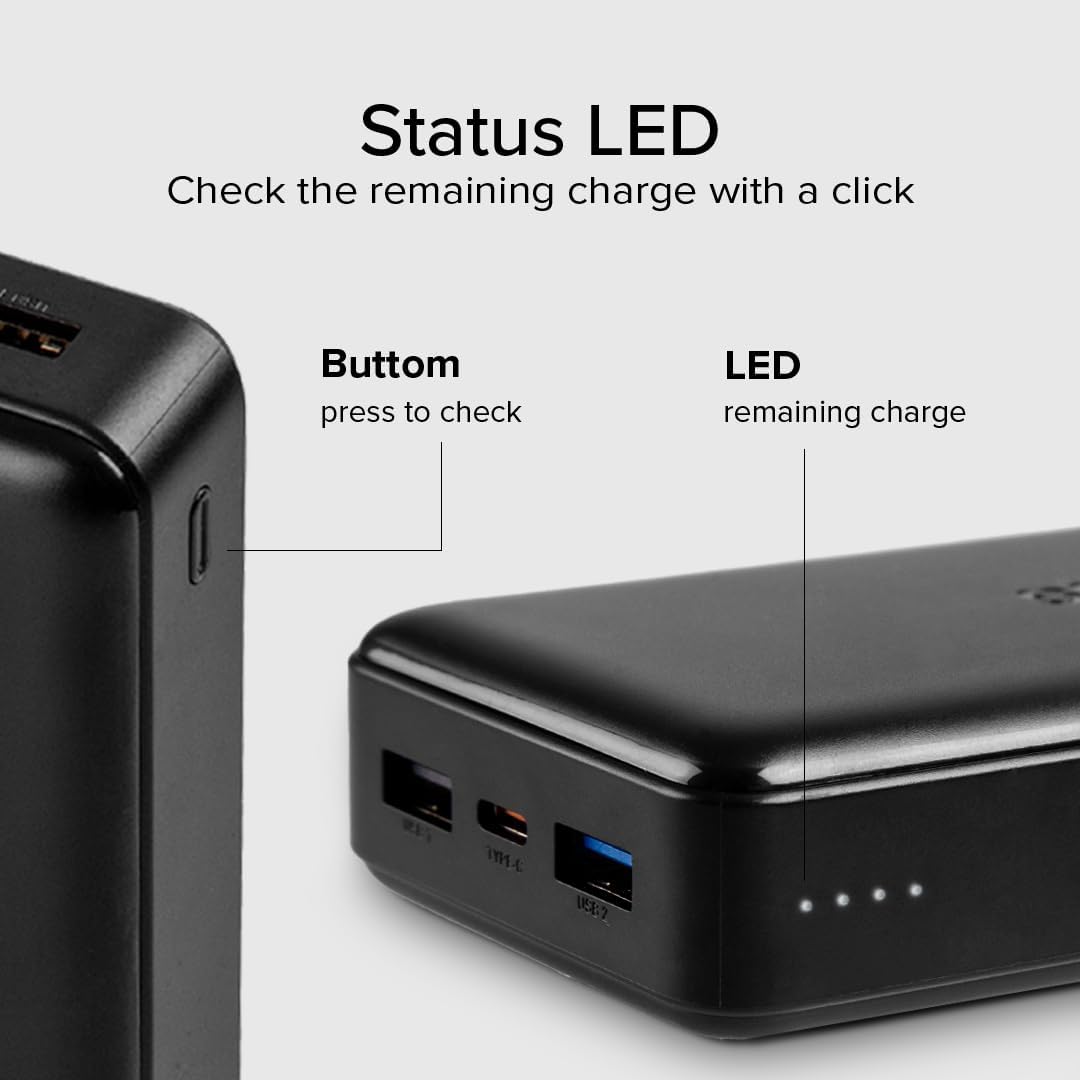 SBS Power Bank Ladegerät 20000 mAh, 1 x 10W USB-A Port und 1 x 5W, 1 x 10W USB-C, schlank, leicht, l