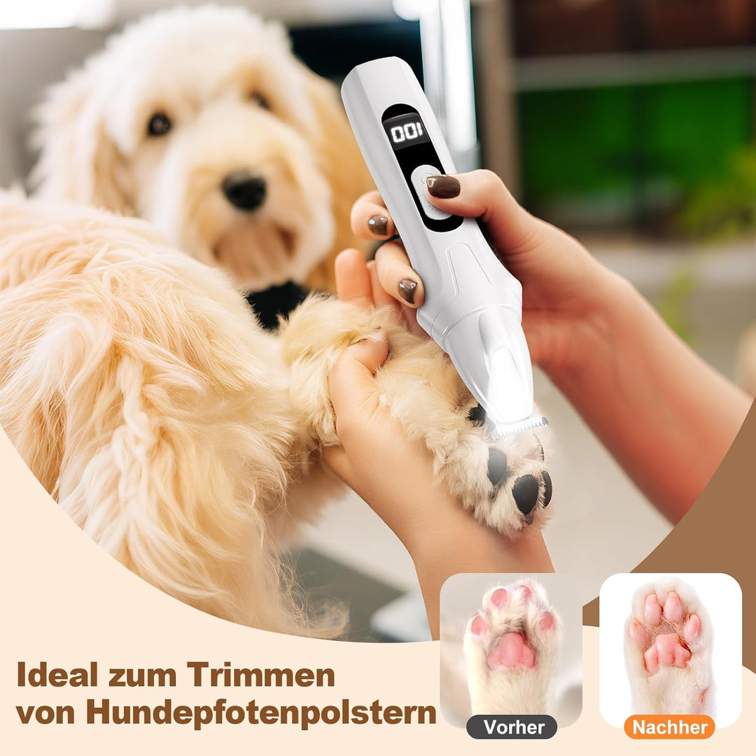 PawTrim Pro Pfotentrimmer für Hunde -Superleise, Wiederaufladbar mit LED & 100% Digitalanzeige. Kabe