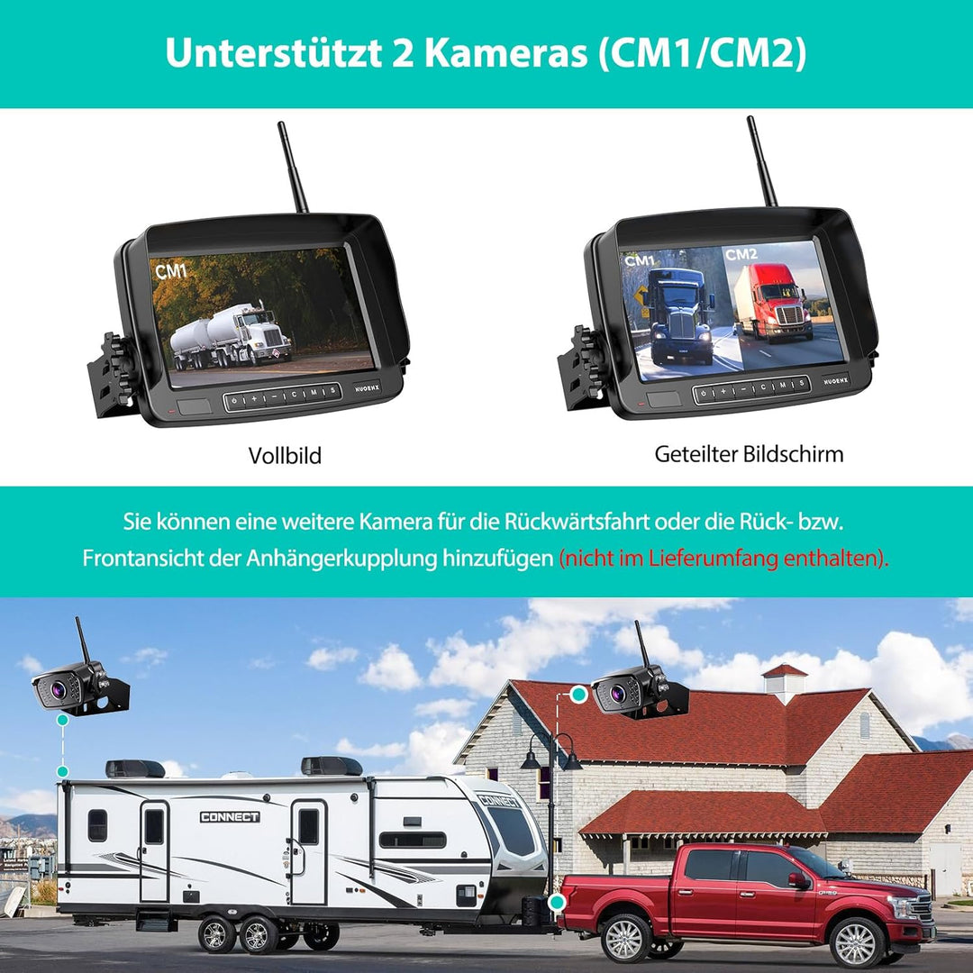 eRapta 7'' LCD Kabellose Digital Rückfahrkamera Set, mit eingebautem Funksender, Wireless Einparkhil
