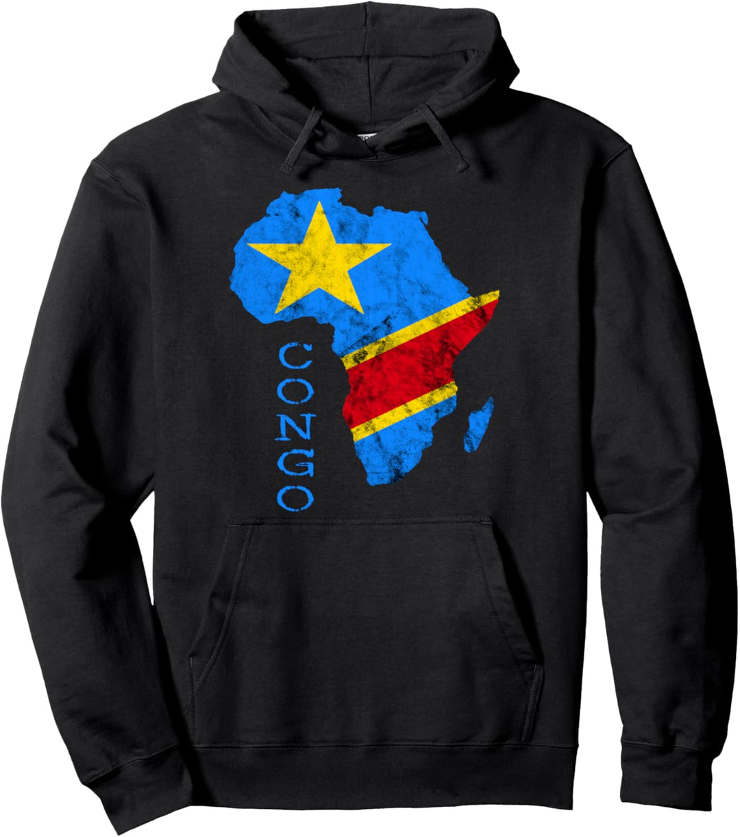 Congo Afrika Karte Umriss Kongolesische Flagge Kongo Reise Pullover Hoodie