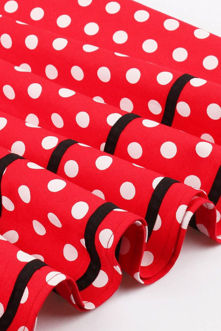 AXOE Damen 60er Jahre Polka Dot Vintage Rockabilly Kleid Abendkleider Rot L, Rot L