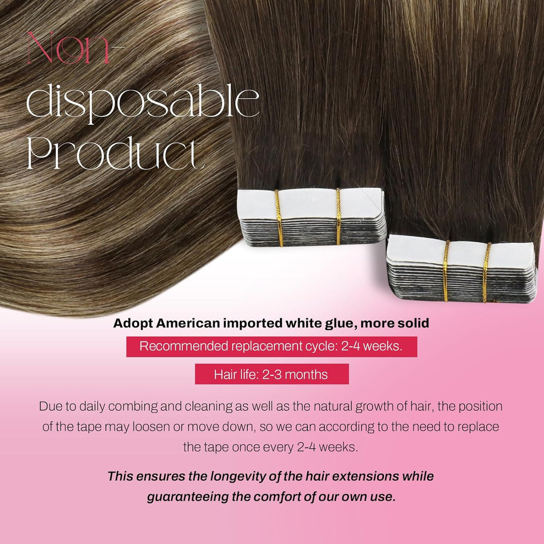 Moresoo Tape in Extensions Echthaar Balayage Braun Tape Extensions Echthaar Haarverlängerung 45 cm D