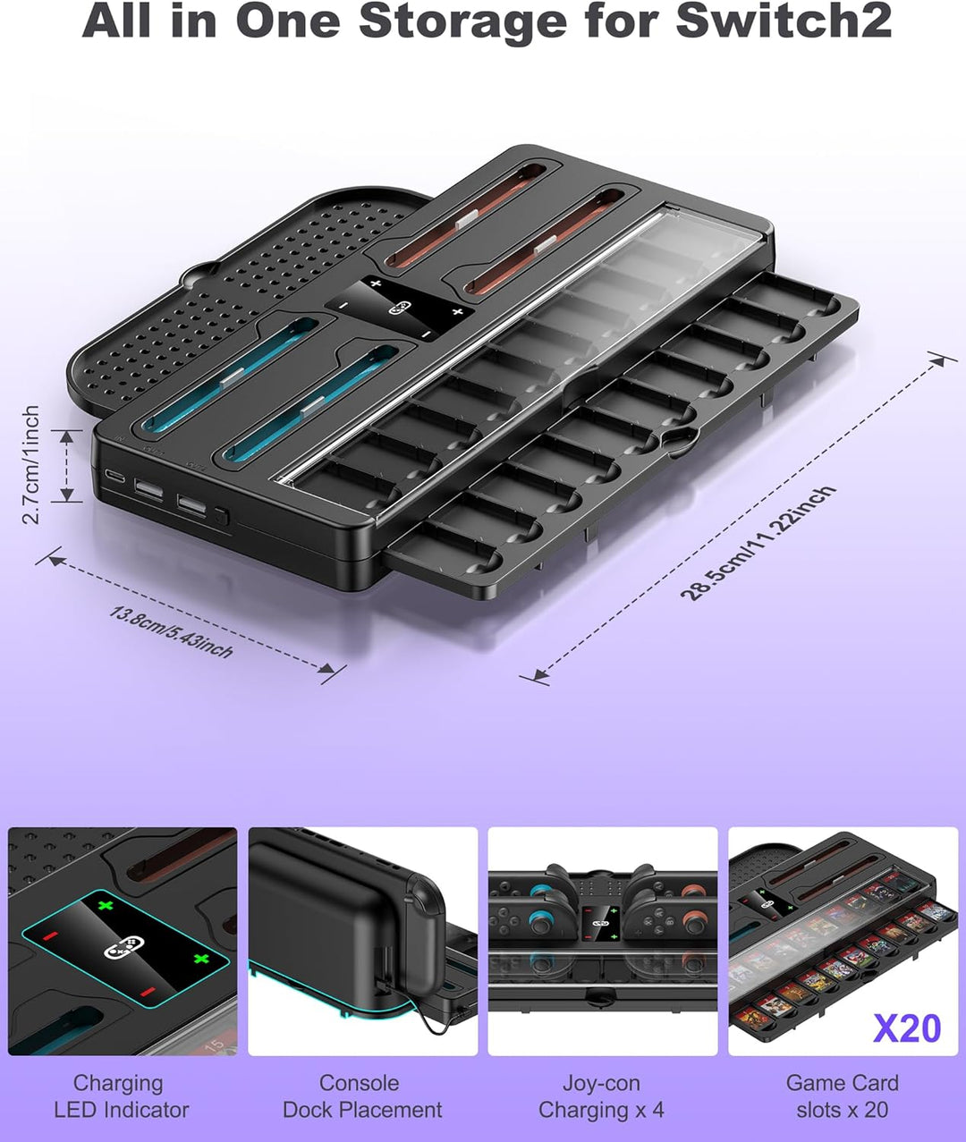 Switch 2 Ladestation & Aufbewahrungsstation für Nintendo Switch 2 Konsole - 4 Joy-Pads gleichzeitig