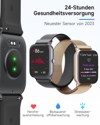 TOOBUR Smartwatch Damen Herren mit Alexa und Telefonfunktion, 1,8" Fitnessuhr mit 100 Sports, 24/7 P