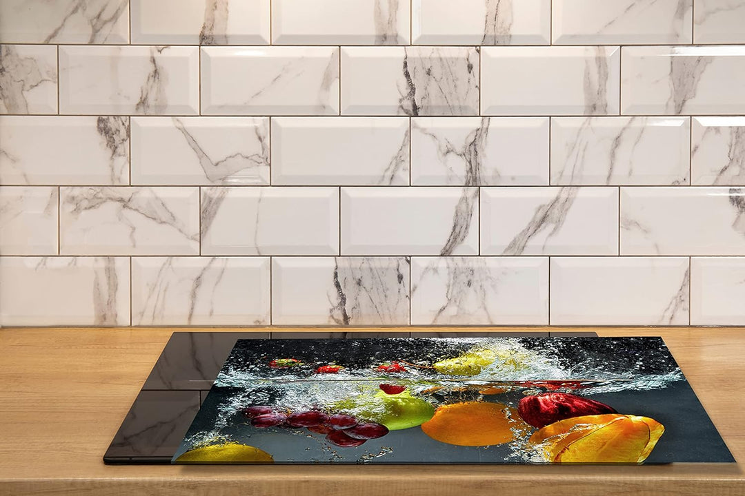 Queence Ceranfeldabdeckung Obst und Beeren Induktionsherd-Abdeckung 80x52 cm | Herdabdeckplatte aus