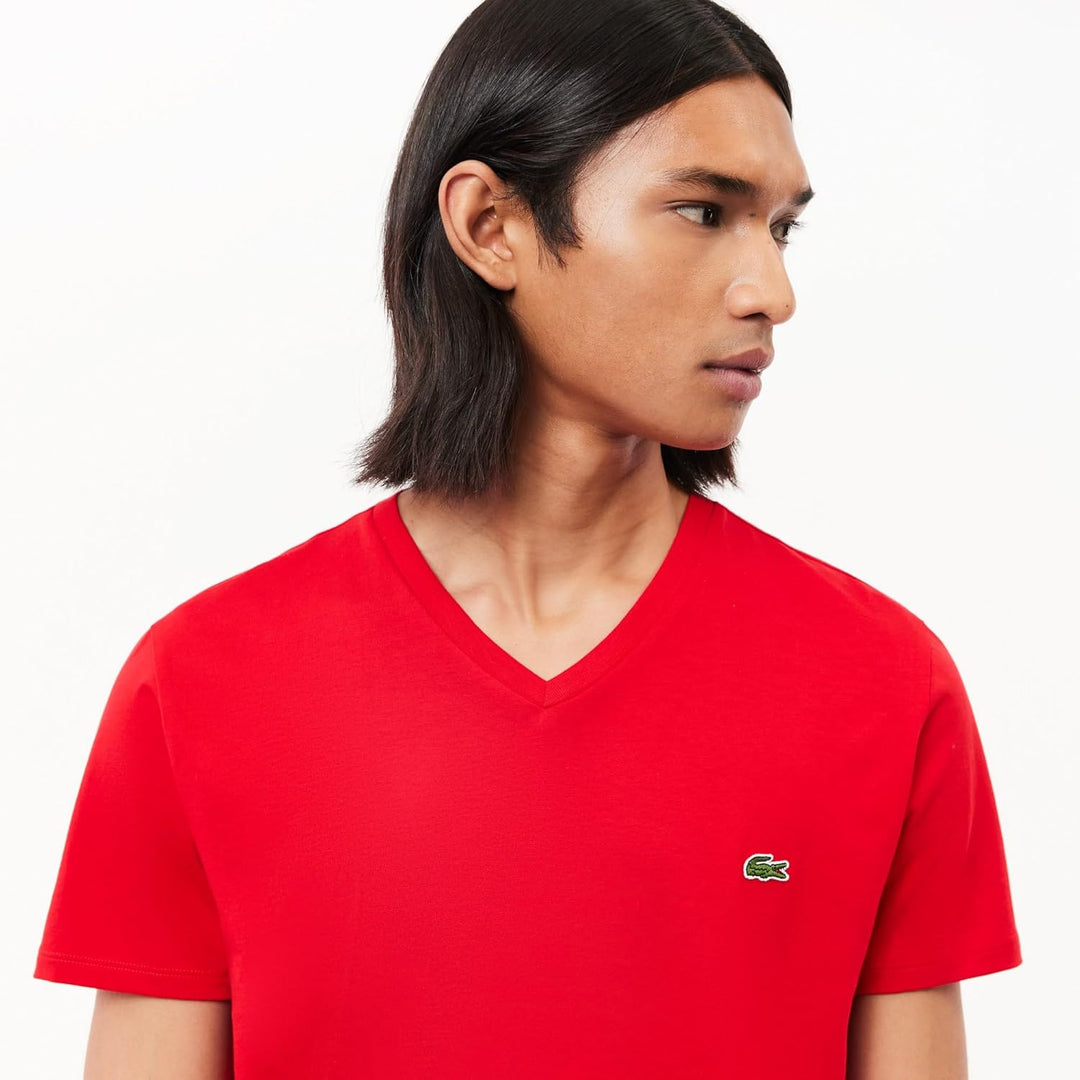 Lacoste Herren Short Sleeve V Neck Pima Jersey T-Shirt L Rouge, L Rouge