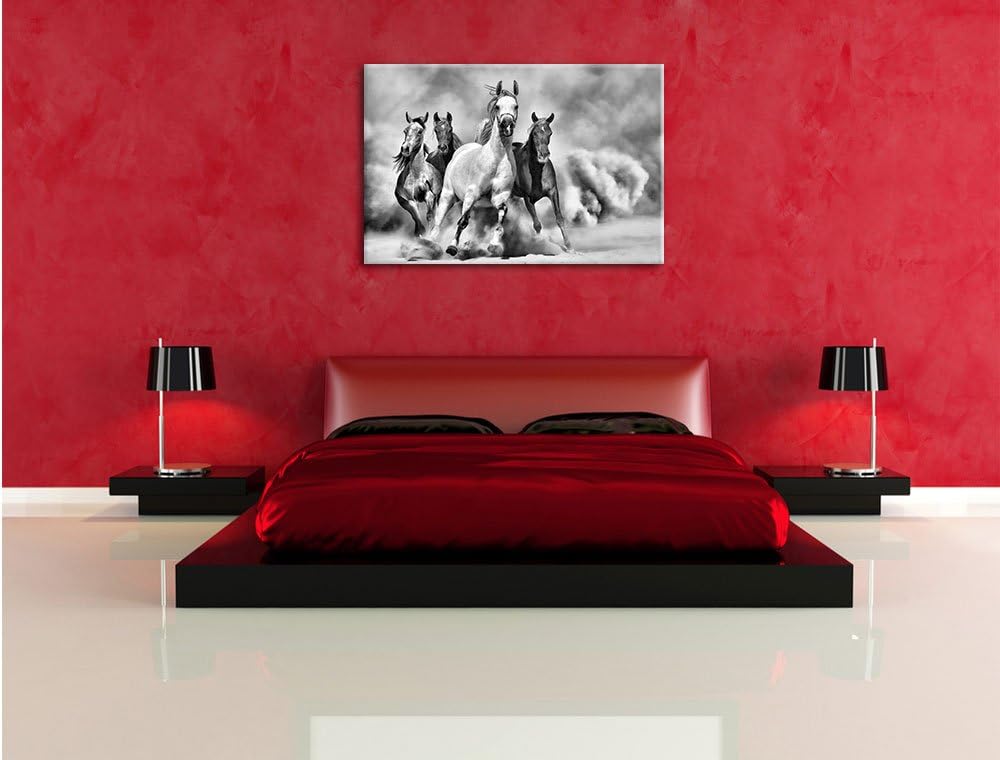 Pixxprint Western Pferde in Wüste als Leinwandbild/Grösse: 100x70 cm/Wandbild/Kunstdruck/fertig besp